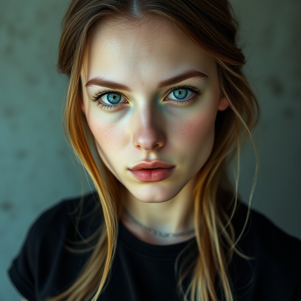 A young woman of mixed European and Tomohon descent with an exceptionally beautiful face and milk-white skin