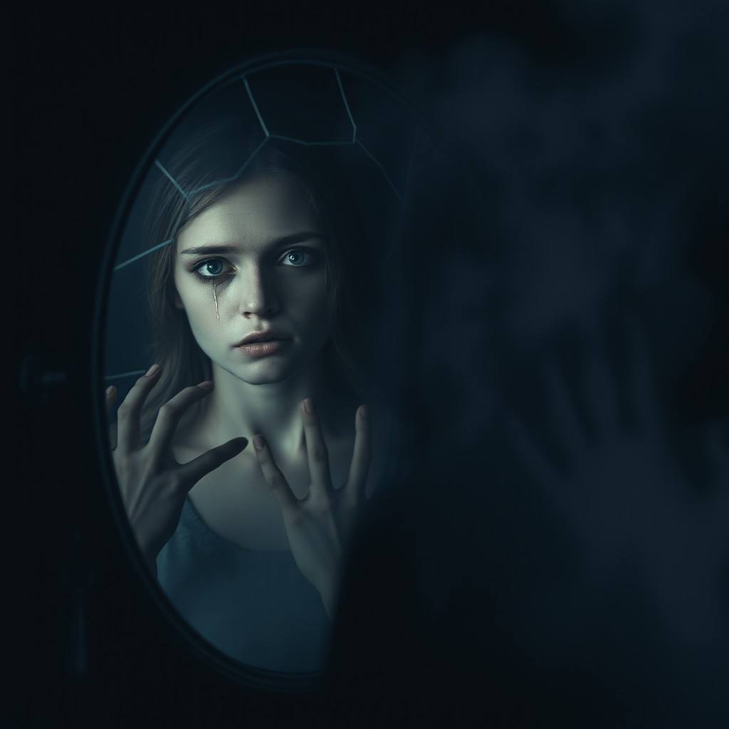 A surreal, psychological, and cinematic portrait of a woman trapped in her own mind
