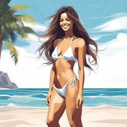 A high-quality digital art piece featuring a young woman in a bikini