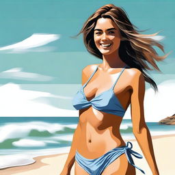 A high-quality digital art piece featuring a young woman in a bikini