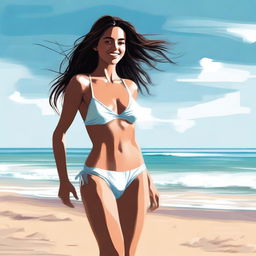 A high-quality digital art piece featuring a young woman in a bikini