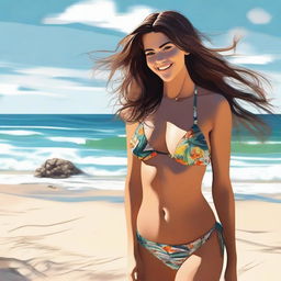 A high-quality digital art piece featuring a young woman in a bikini