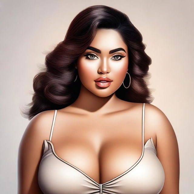 A high-quality digital art piece featuring a voluptuous young woman