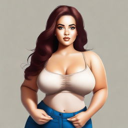 A high-quality digital art piece featuring a voluptuous young woman