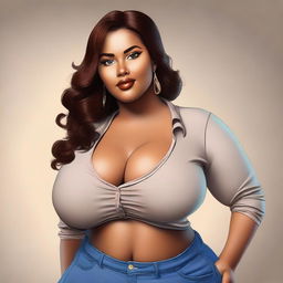 A high-quality digital art piece featuring a voluptuous young woman