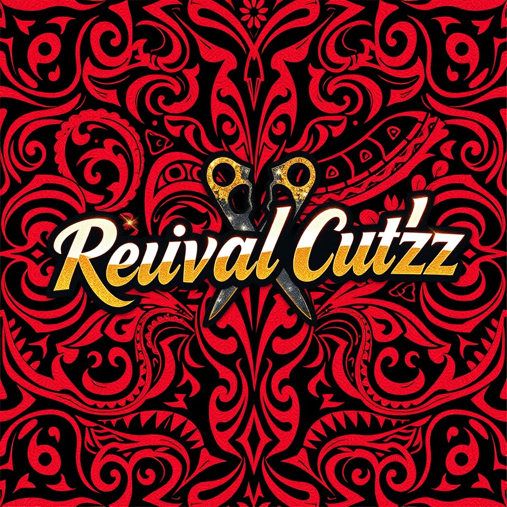 A striking and dynamic Instagram profile picture design featuring the text 'Revival Cutzz' in a bold, contemporary font with a shimmering gold outline that catches the eye