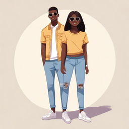 A high-quality digital art piece featuring a brother and sister, both looking stylish and confident