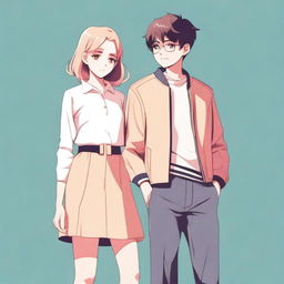 A high-quality digital art piece showcasing a brother and his stylish sister