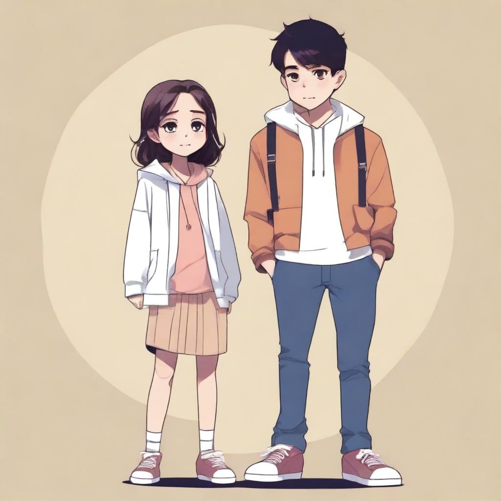 A high-quality digital art piece showcasing a brother and his stylish sister