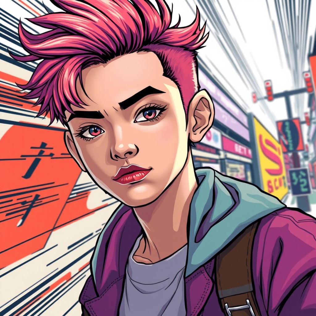Transform a realistic photo of a person into a vibrant manga style illustration