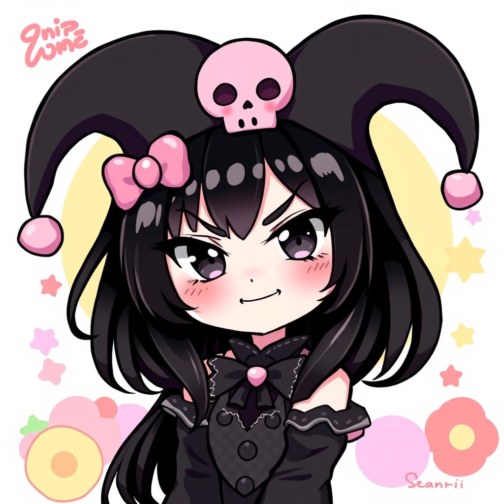 A vibrant illustration of Kuromi, the popular character from Sanrio, showcasing her signature gothic style