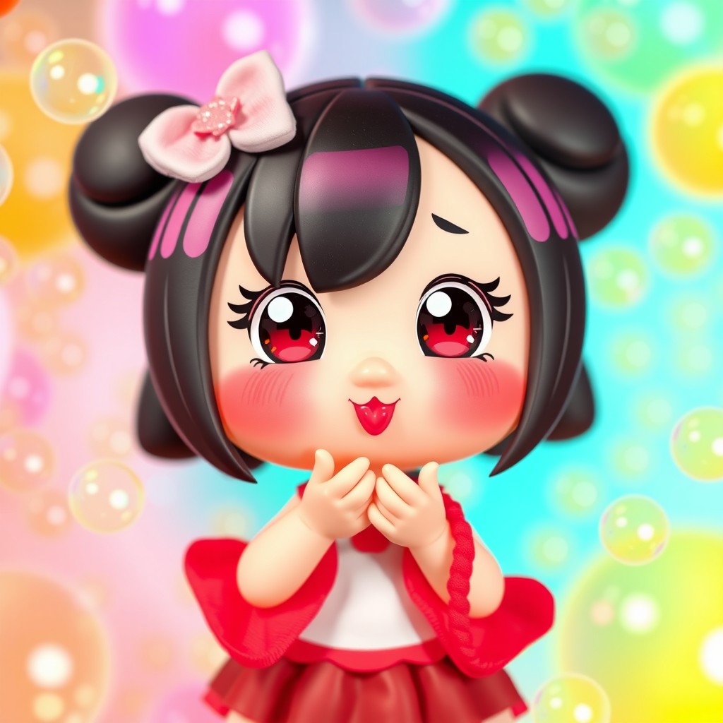 A cute and adorable Kuromi doll, playfully blowing a kiss
