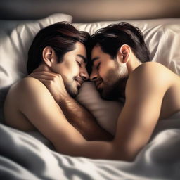 A high-quality digital art piece depicting a couple expressing their love for each other while lying in bed