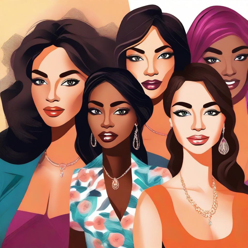 A high-quality digital art image showcasing a group of beautiful women, each with diverse features and styles