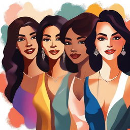 A high-quality digital art image showcasing a group of beautiful women, each with diverse features and styles