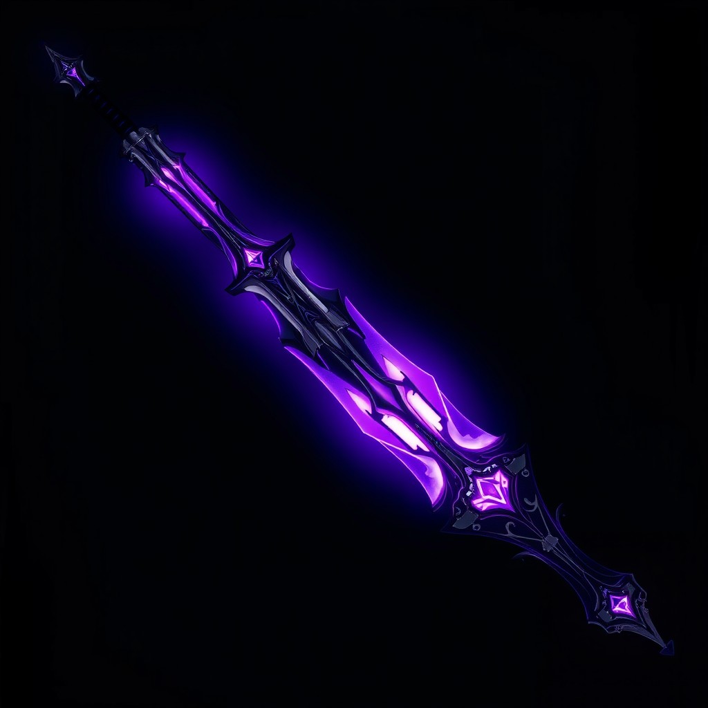 An enchanting dagger named "Arsenal Diabolico", featuring a glowing purple blade that radiates a mystical light