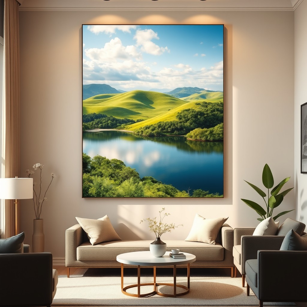 Stunning Modern Interior with Photorealistic Landscape Art