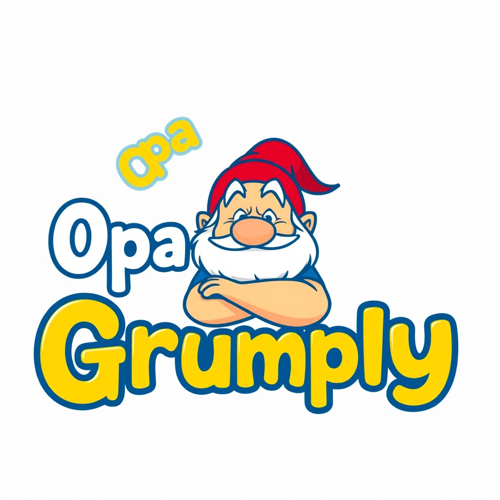 A logo design featuring the text 'Opa Grumpy' in bold, playful typography, combined with an illustration of Grumpy from Disney's Seven Dwarfs