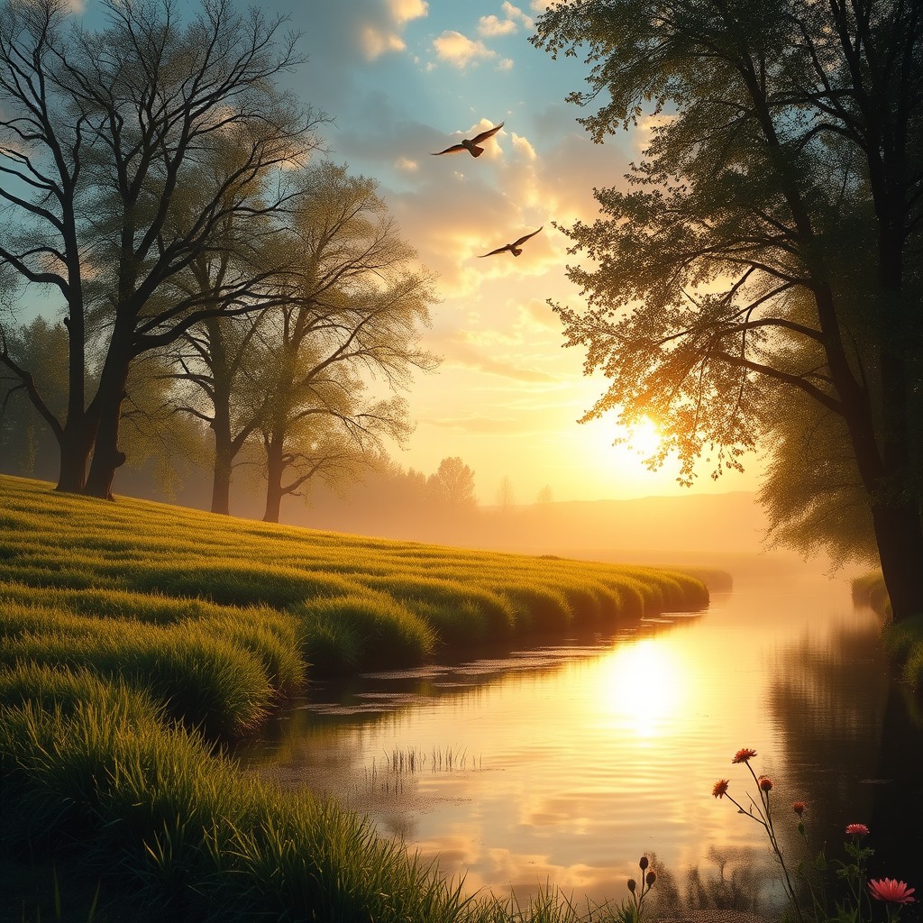 Serene Sunrise: A Tranquil Morning Landscape