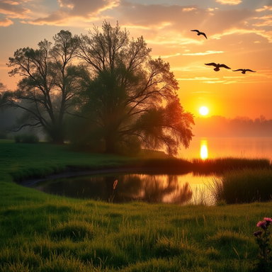Serene Sunrise: A Tranquil Morning Landscape
