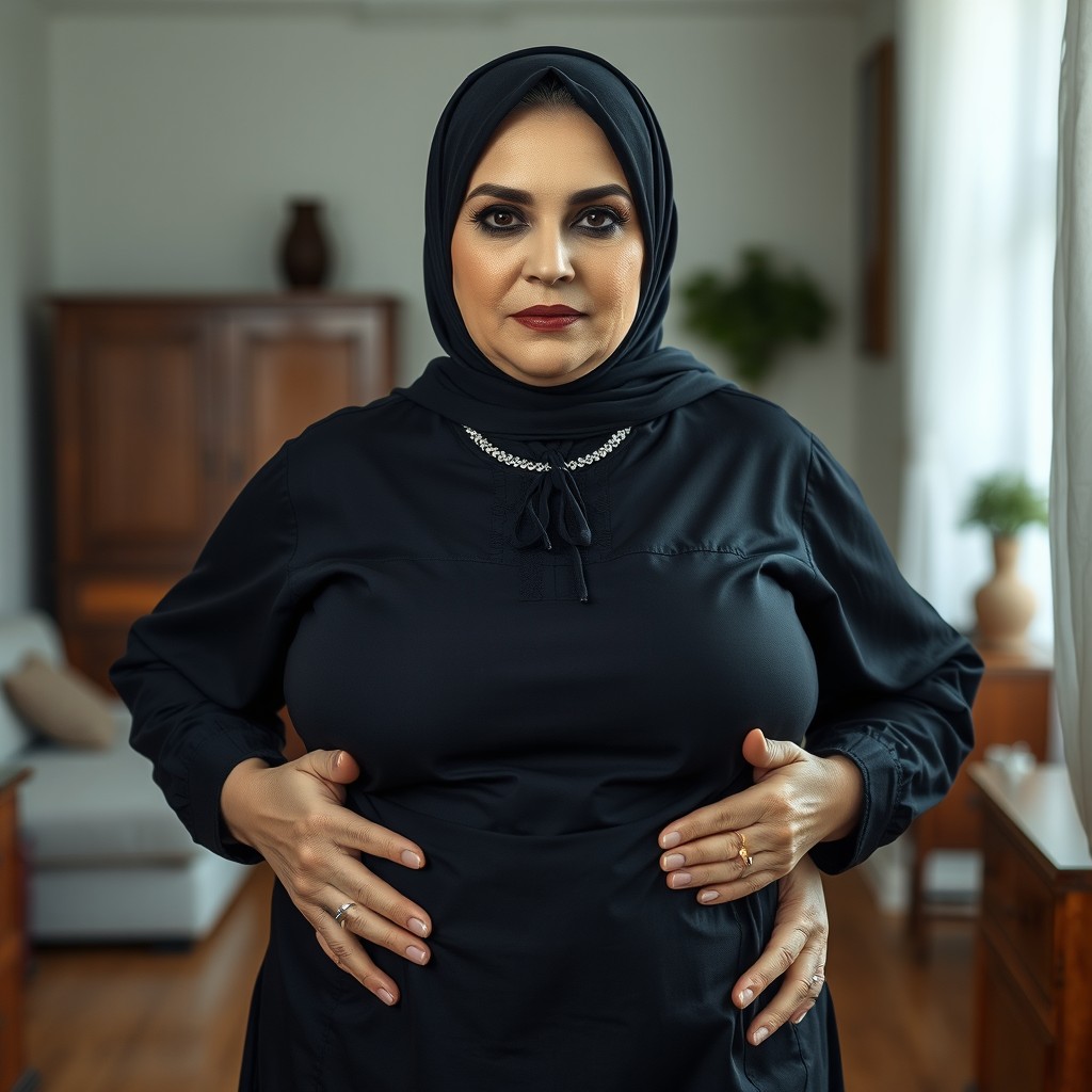 A captivating image featuring a 50-year-old Russian woman with a plump figure, radiating sweetness and charm