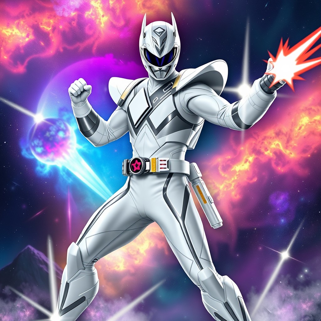 Dynamic White Psycho Ranger Artwork in Cosmic Space Set