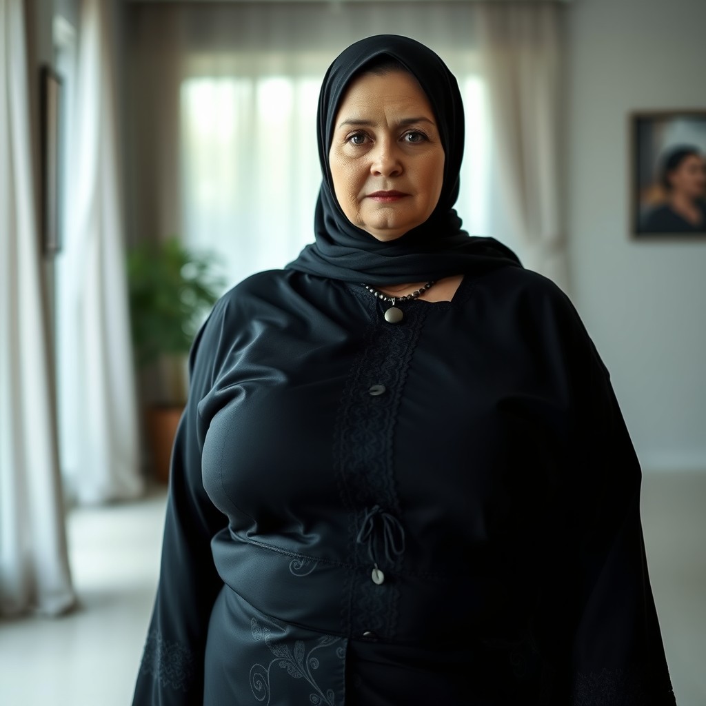An intriguing portrait of a 50-year-old Russian woman with a charming, plump figure