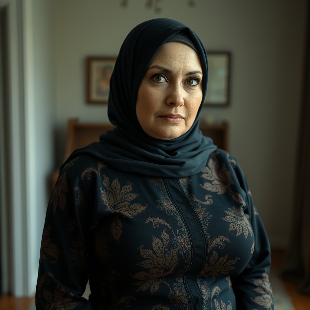 A captivating portrait of a 50-year-old Russian woman with a sweet, plump figure
