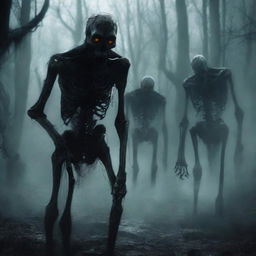 A high-quality digital art piece, portraying an eerie and haunting scene of undead creatures