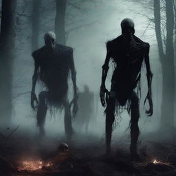 A high-quality digital art piece, portraying an eerie and haunting scene of undead creatures