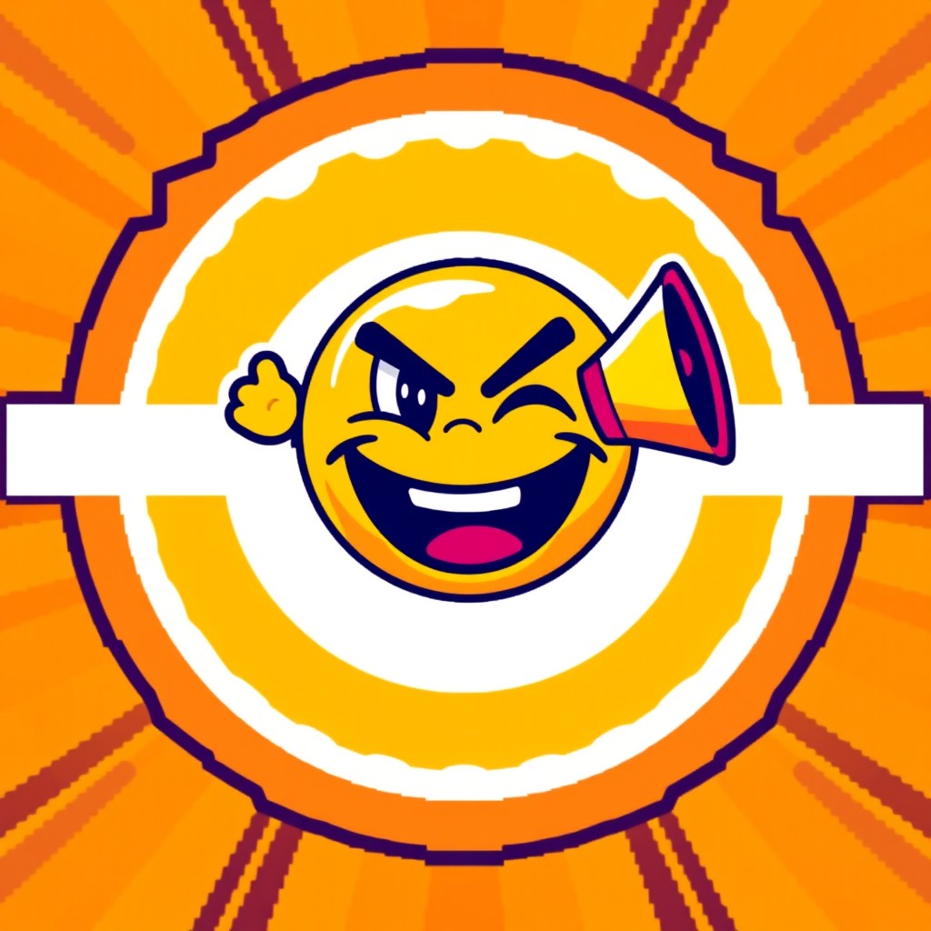 A vibrant and colorful pixel art logo background featuring a bright combination of yellow and orange hues