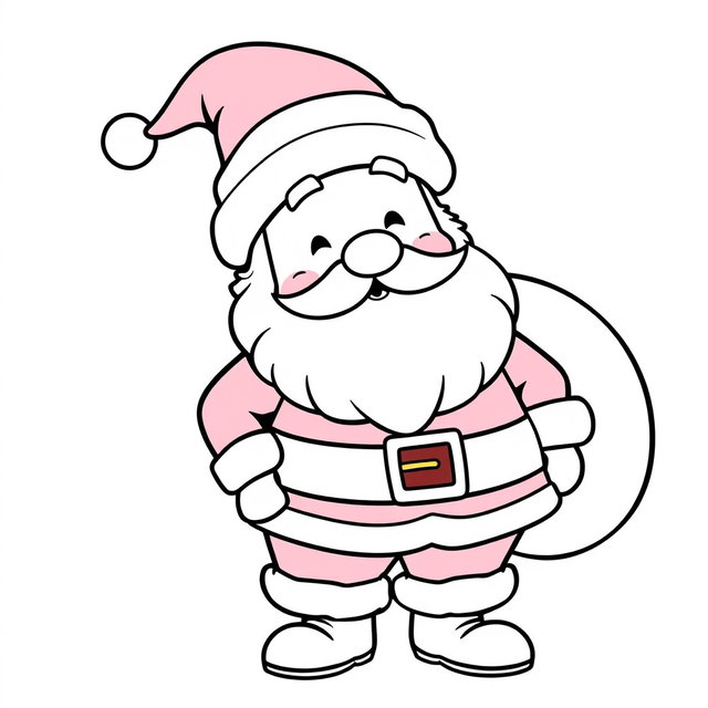 A simple cartoon-style depiction of Santa Claus, featuring clear bold outlines and no shading, designed for a coloring book