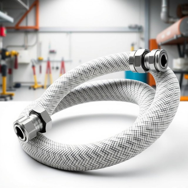 A high-quality, professional image of a new arrival cotton braided fuel hose, showcasing its intricate design and durability