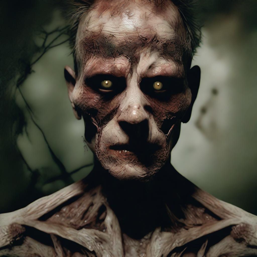 A high-quality, digital art image featuring a man with rotting skin