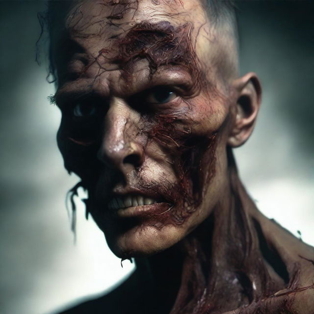 A high-quality, digital art image featuring a man with rotting skin