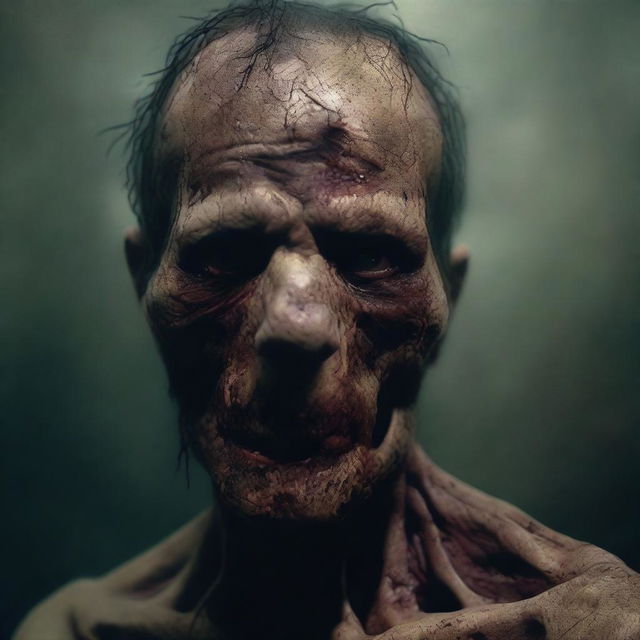 A high-quality digital art image depicting a man with rotting skin