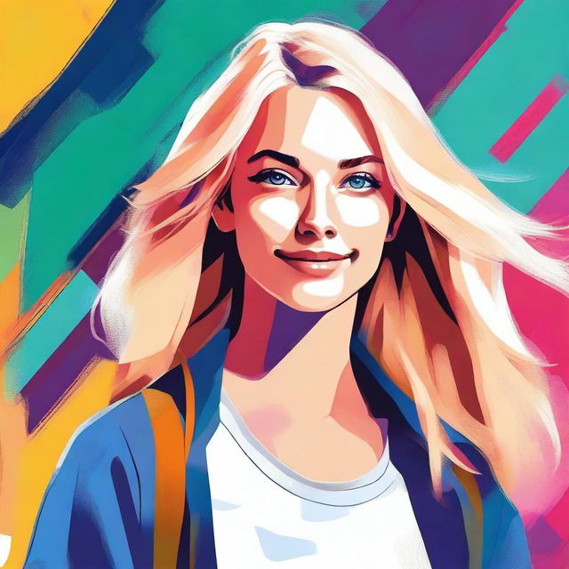 A digital art piece showcasing a confident young woman with blonde hair