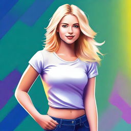 A digital art piece showcasing a confident young woman with blonde hair