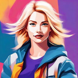 A digital art piece showcasing a confident young woman with blonde hair