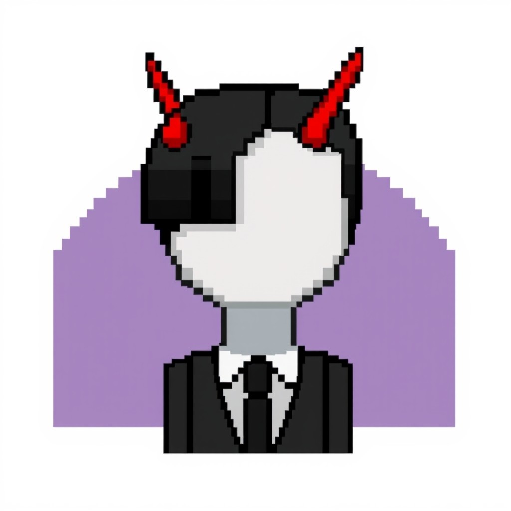 A pixel art image of a faceless person with a smooth and uniform color as their face, similar to Slenderman, having no eyes or eyebrows