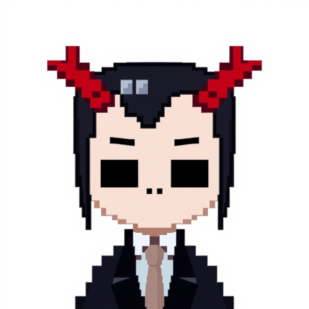 A pixel art image of a faceless person with a solid skin tone on their face, lacking eyes, eyebrows, and any facial features, reminiscent of Slenderman