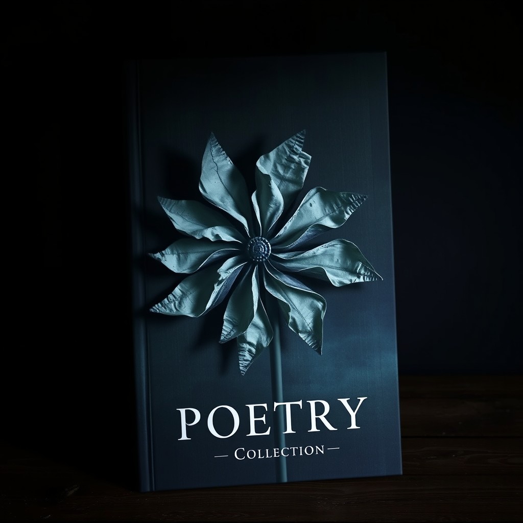A book cover for a poetry collection featuring a dark-themed windmill or pinwheel design