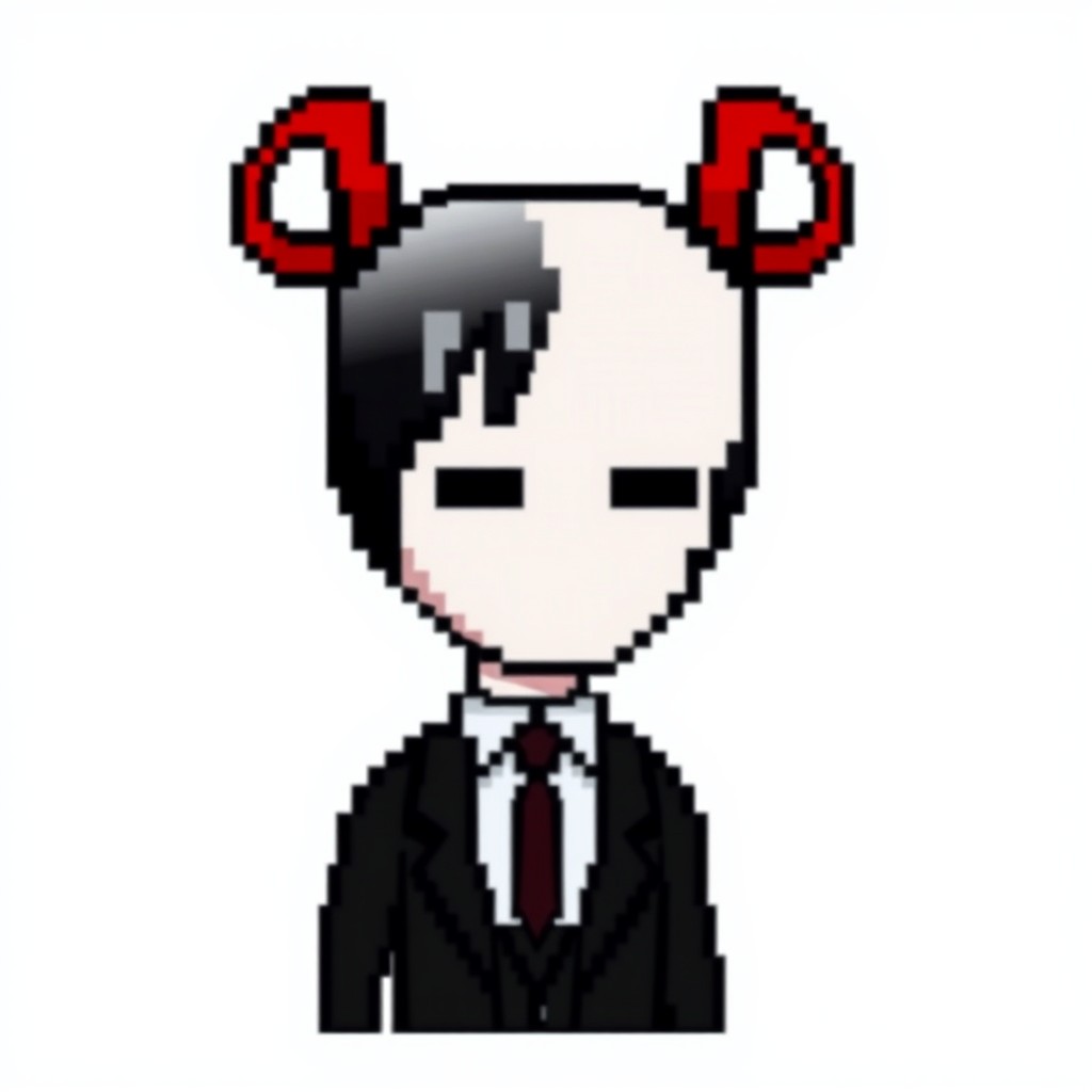 A pixel art character on a white background, depicting a faceless figure with no features like eyes or eyebrows, having a solid skin color where the face would be, similar to Slender Man