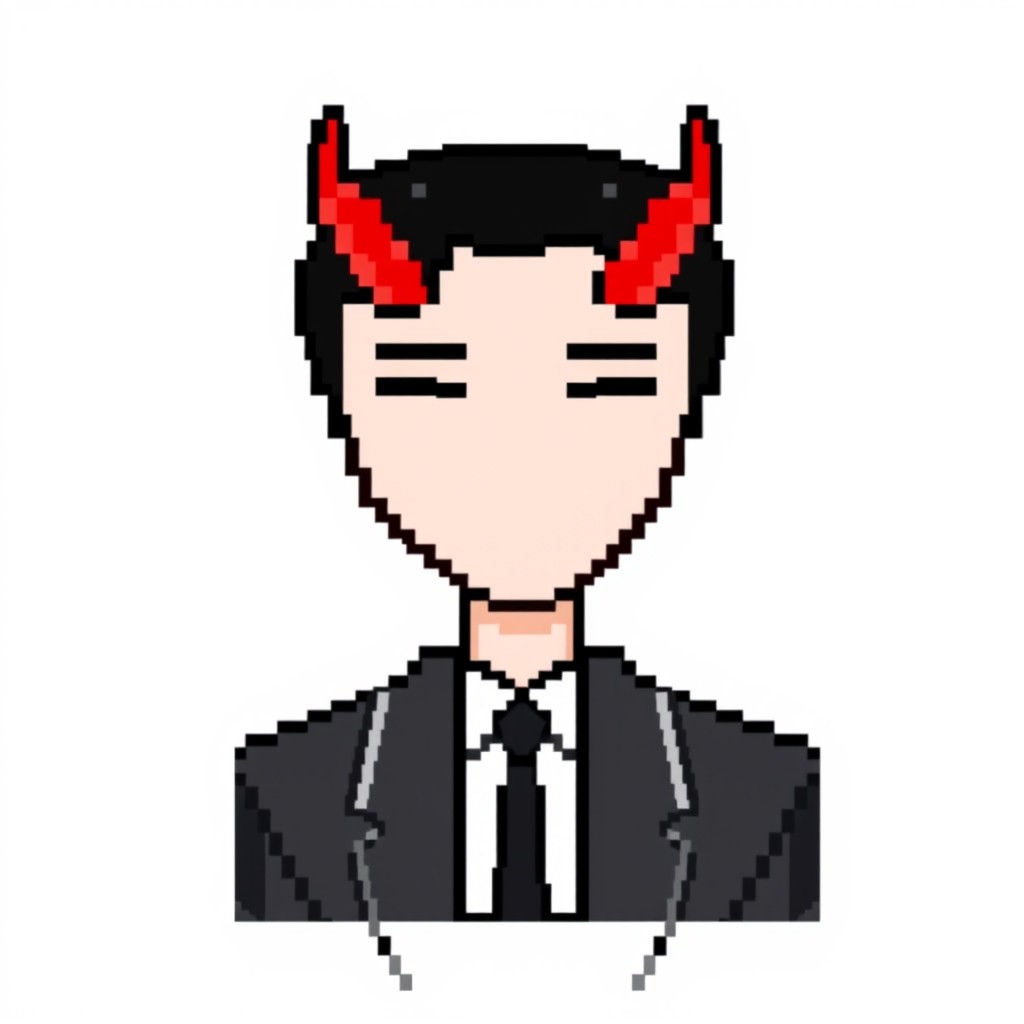 A pixel art character on a white background, featuring a faceless figure without eyes, eyebrows, or any facial features, presenting a solid skin color where the face would be, reminiscent of Slender Man