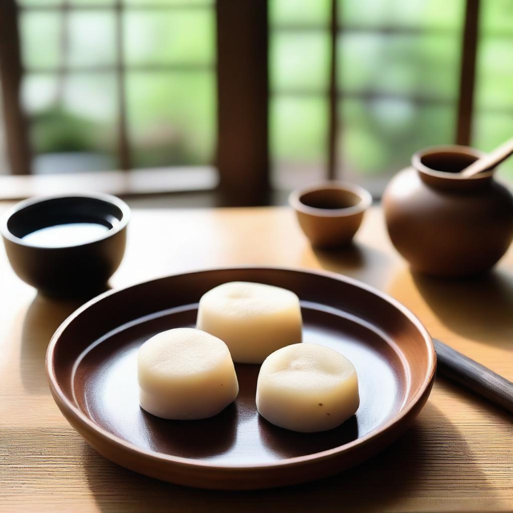 Traditional Japanese mochi in aesthetically pleasing setting