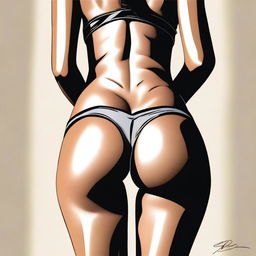 A high-quality digital art image of a tastefully depicted woman, captured from behind