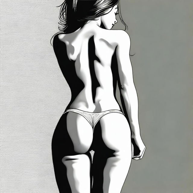 A high-quality digital art image of a tastefully depicted woman, captured from behind