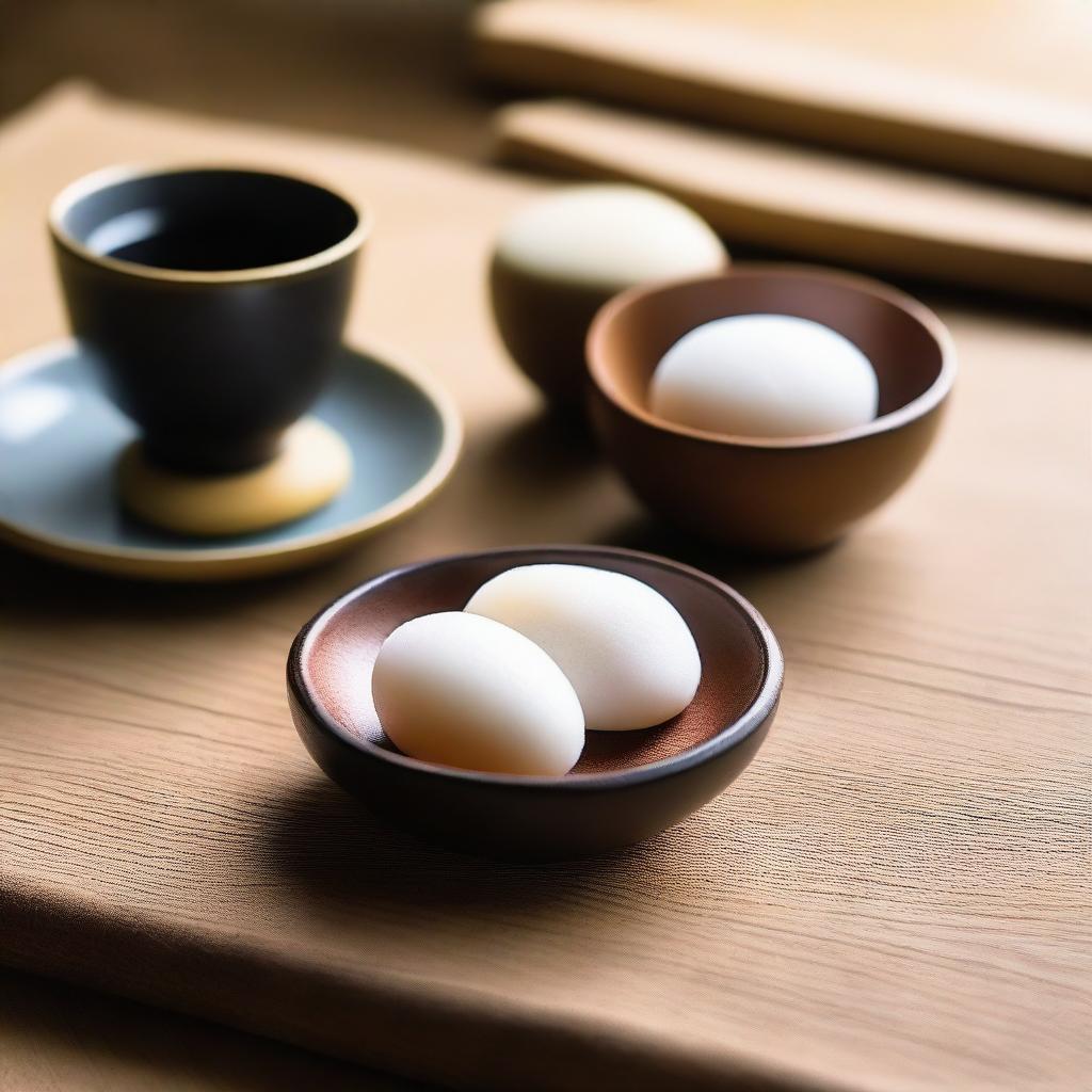 Traditional Japanese mochi in aesthetically pleasing setting