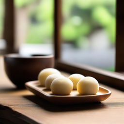 Traditional Japanese mochi in aesthetically pleasing setting