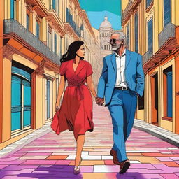 This is a high-quality digital art image featuring Jakéma Charhon and Henri Sampaio, two charismatic characters immersed in the vibrant and romantic atmosphere of Marseille